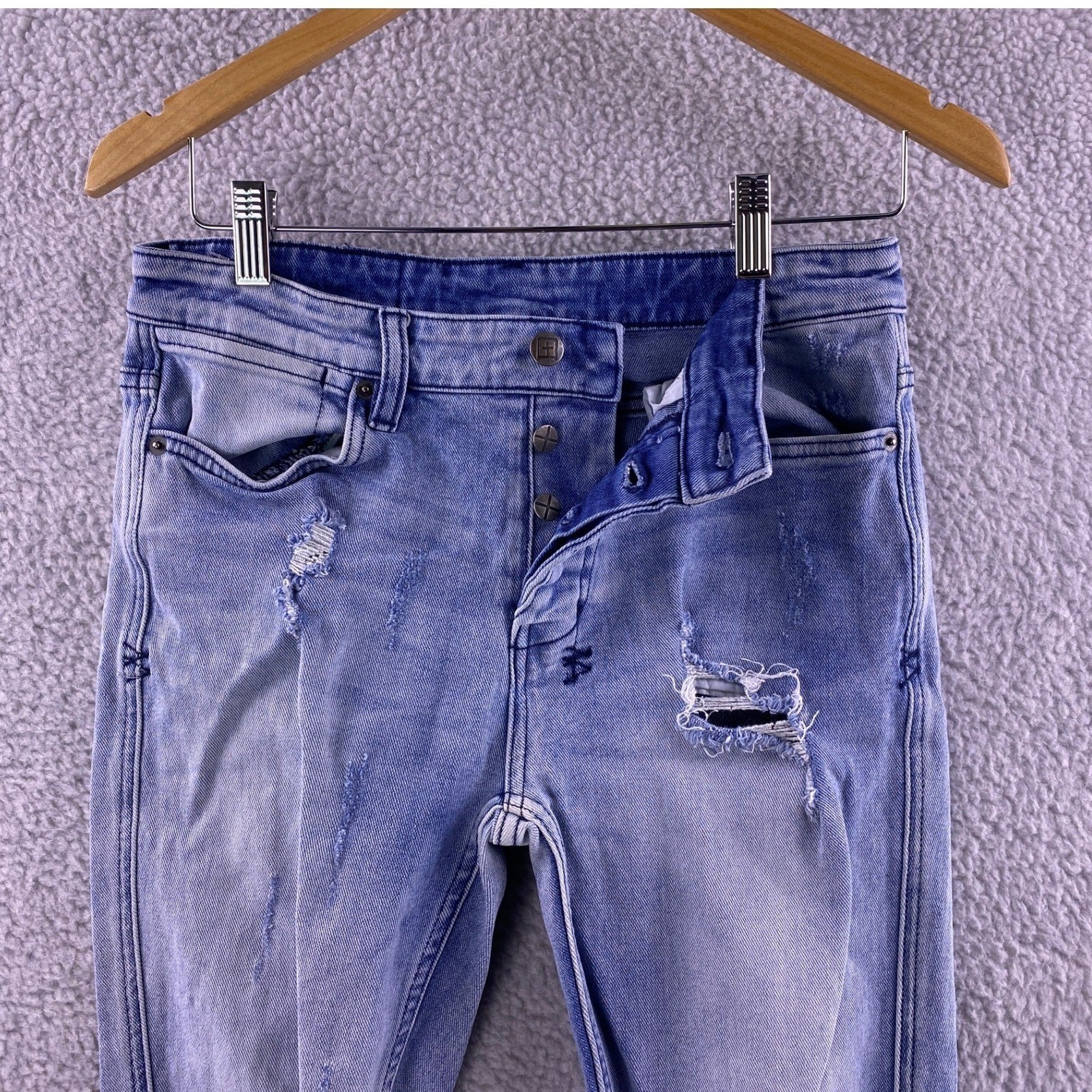 Ksubi Jeans Mens Size 30x30 Distressed Light Wash Skinny Fit Trashed Denim