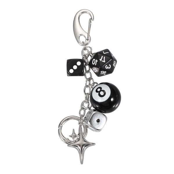FüR Dice Keychain Charm, Schwarz WüRfel Ball Silber Stern (WüRfel&Ball&Stern)-image