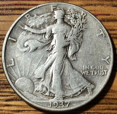 1937 P Walking Liberty Silver Half Dollar- Nice VF quality Coin - FREE SHIPPING