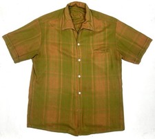 vintage 1950s shadow plaid rayon shirt loop collar large towncraft chevella