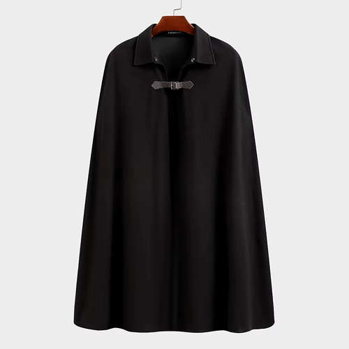 Fashion Men Cloak Coats Lapel Solid Color One Button Cape Trench Streetwear 2023