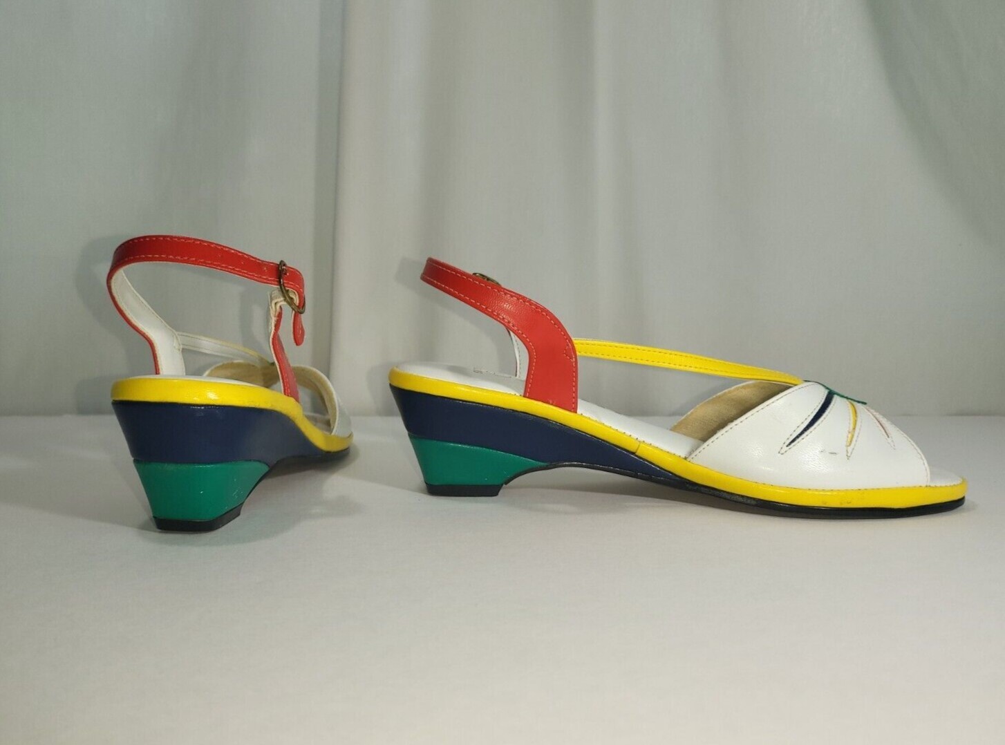 Jubilee Women's 80s Colorblock Strappy Low Wedge Vint… - Gem