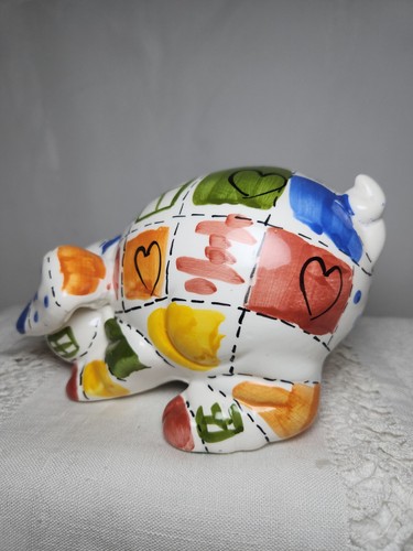 Colorful Patchwork Pig Ceramic Piggy Bank 7" L x 4" H ** READ ** - Picture 9 of 16