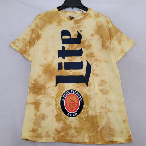 Miller Lite BEER TIE DYE Short Sleeve Mens MEDIUM M T Shirt YELLOW GOLD Logo NWT