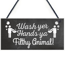 Bathroom Toilet Sign Decor Funny Wash Your Hands Humouros Wall Plaque Home Gift