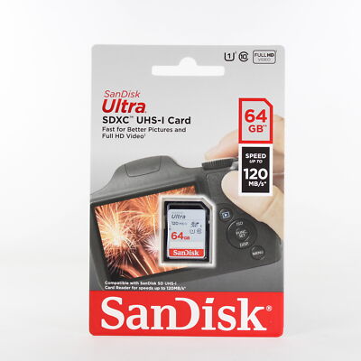 SanDisk 64GB Ultra SDXC UHS-I Memory Card - 120MB/s, C10, U1, Full HD, SD Card