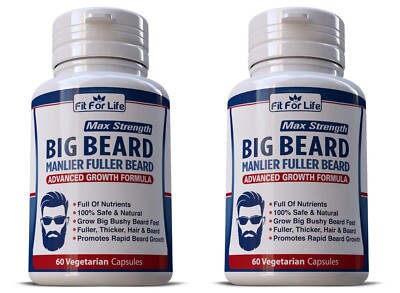 2 PACK Hair Mustache Big Beard Fast Grow 120 Pills Facial Growth Herbal Vitamins