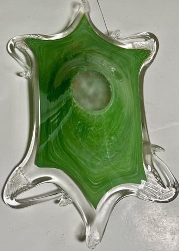 Hand blown Glass MA VI Cristallerie Italy Candy Dish Bowl Unique Design 10.5"x7" - Picture 5 of 8
