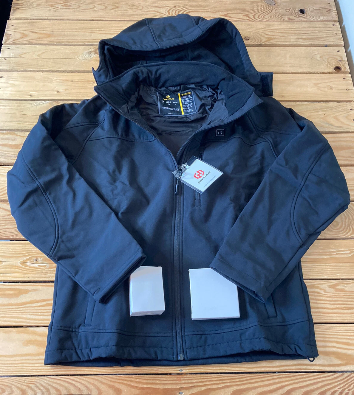nifvan NWT Men’s heated full zip hooded coat size M black HG