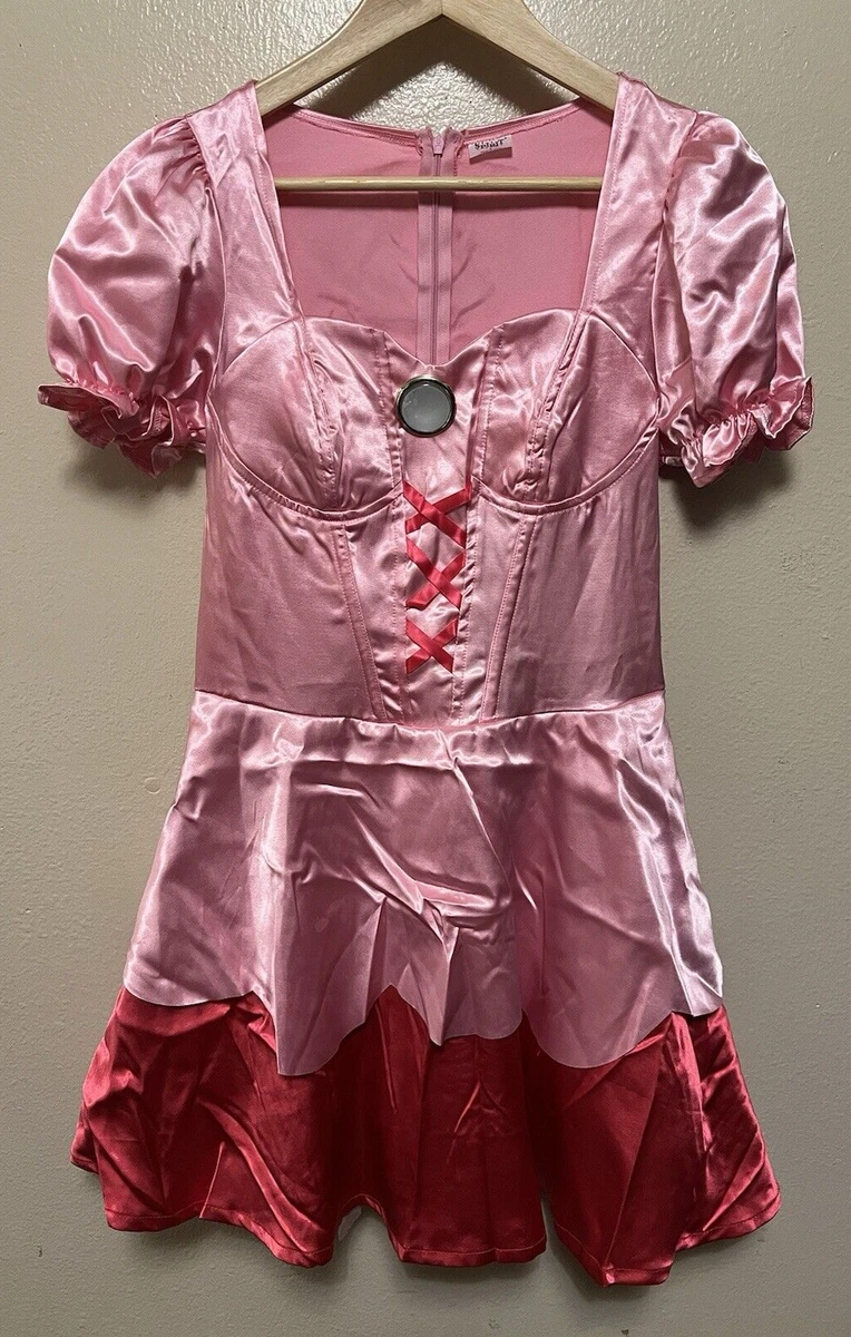 womens princess peach dress Girl Peach Cosplay Costume Dress with Apron and Waist Chain