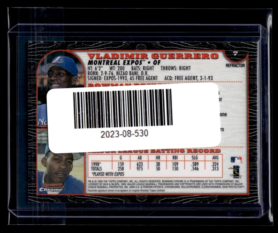 1999 Bowman Chrome Refractor #7 Vladimir Guerrero Expos HOF - Image 2 of 2