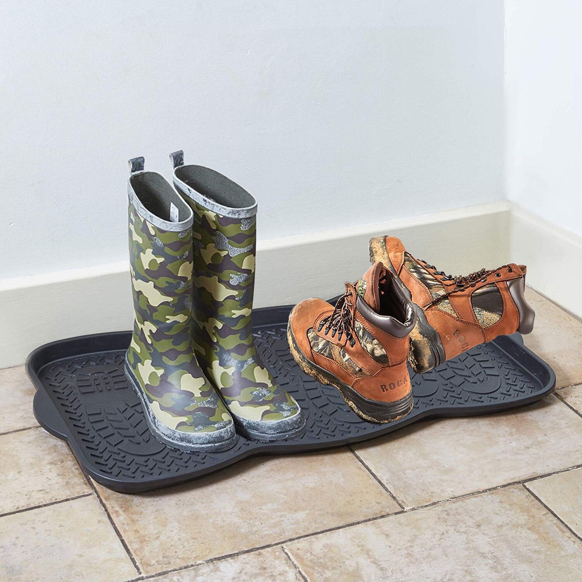 Navaris 3X Poggiascarpe Vassoio Scarpe Bagnate - Set 3X Vaschette In Plastica Con Bordo Rialzato - Base 35x27x2,5cm Anti Pioggia Neve Acqua - Grigio - Foto 8