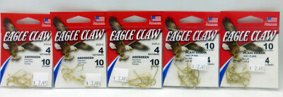 Eagle Claw Size 4 Aberdeen Hooks Light Wire Panfish Hooks 5 packs of 10 202A-4