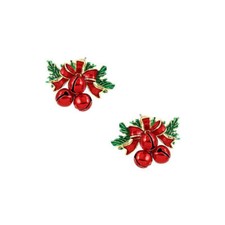 Gold pierced red bell holiday earrings