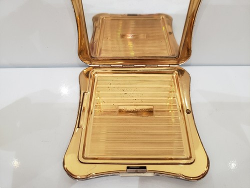 COMPACT, "ELGIN", VINTAGE, GOLD TONE FLOWER, LEAVES & BUTTERFLY, 3 1/2" / 13/1 - Picture 5 of 6