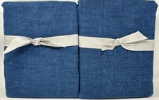 Pottery Barn Emery Cotton Linen Drapes BLACKOUT~50x108~Midnight Denim Set of 2