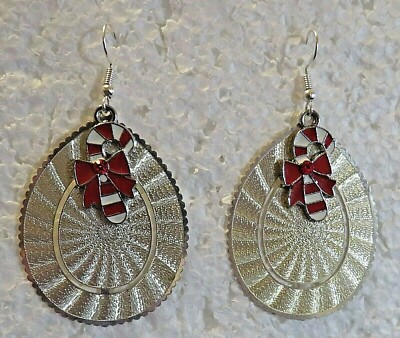 Lightweight Holiday Candy Cane Charm Drop Dangle 2'' Hook Earrings