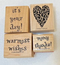 Stampin Up Wood Mounted Stamps Warmest Wishes, Many Thanks, It s Your Day Heart
