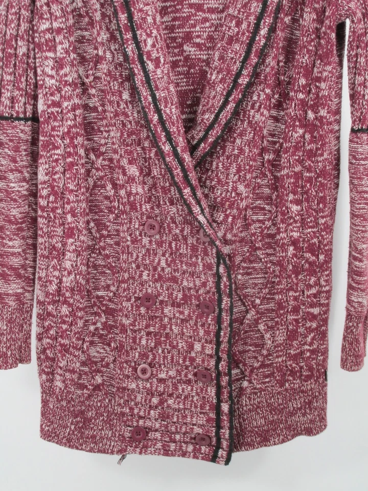 VOLCOM Long Cardigan Sweater Women Juniors Size 14 Maroon Heather Retro 70's - Image 2 of 4