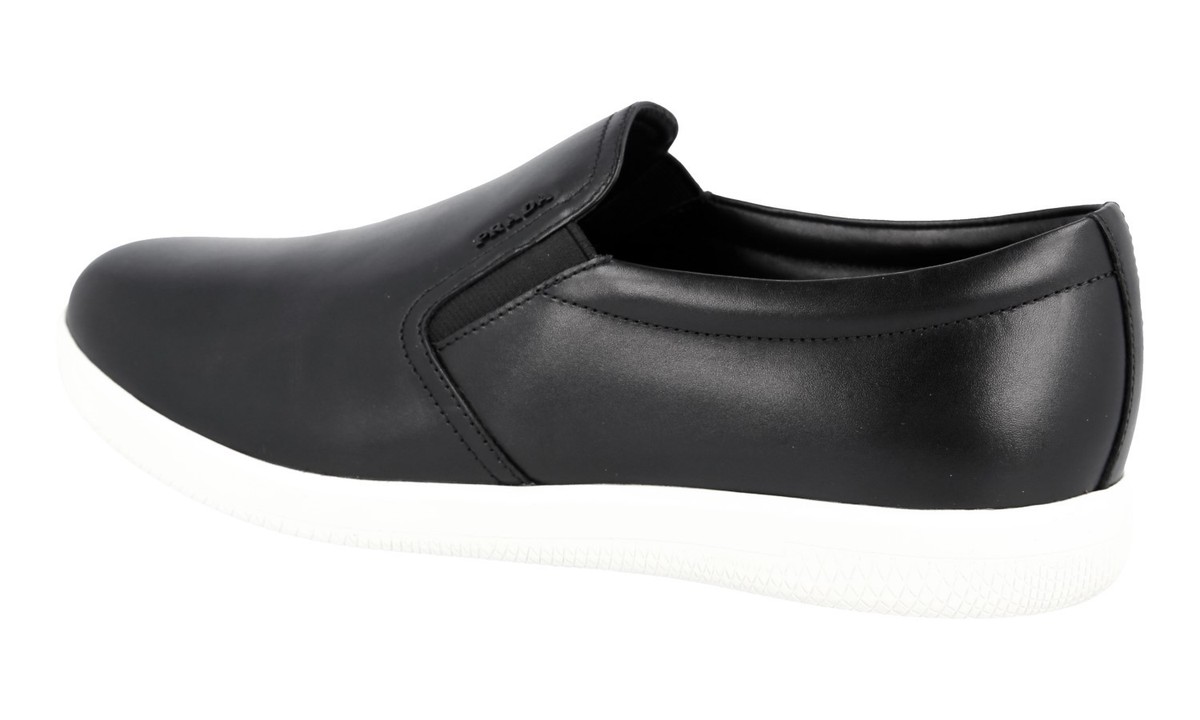 PRADA SLIP-ON SNEAKERS SHOES 4D2776 BLACKWHITE LEATHER NEW