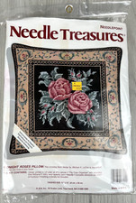 Vtg Needle Treasures MIDNIGHT ROSES PILLOW Needlepoint Kit 06621 NOS Sealed 