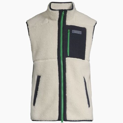 Vineyard Vines Giubbotto Uomo Sherpa SuperShep Taglia XL Stone (Beige/Crema) Navy NUOVO - Foto 14 di 15