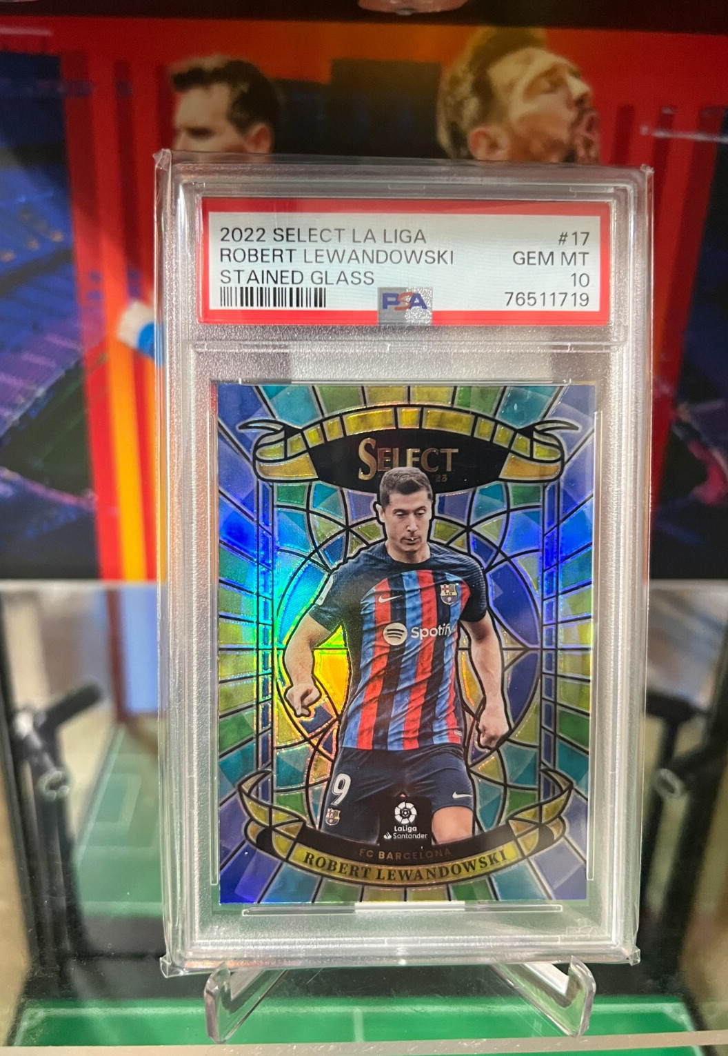 2022-23 PANINI SELECT LA LIGA ROBERT LEWANDOWSKI STAINED GLASS PSA 10 CASE HIT