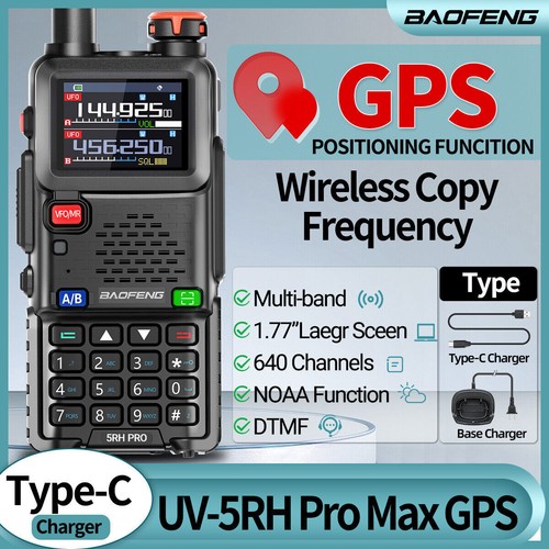 Baofeng 5RH PRO GPS talkie-walkie multi bande radio bidirectionnelle et 72 cm + casque + câble 1 x - Photo 2/12