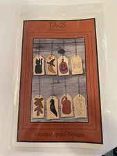 PATTERN Wool Applique TAGS - Primitive Halloween Folk Art Cat Pumpkin Crow Witch