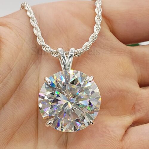 RARE 10 Ct Certified Off White Treated Diamond Solitaire Pendant in 925 Silver - 第 1/6 張圖片