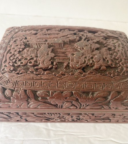 Vintage Chinese Cinnabar Lacquer Box Qianlong 6-character mark 5.25” - Picture 6 of 10