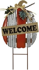 Metal Pumpkin Welcome Door Sign Pumpkin Welcome Yard Sign with Metal Stake