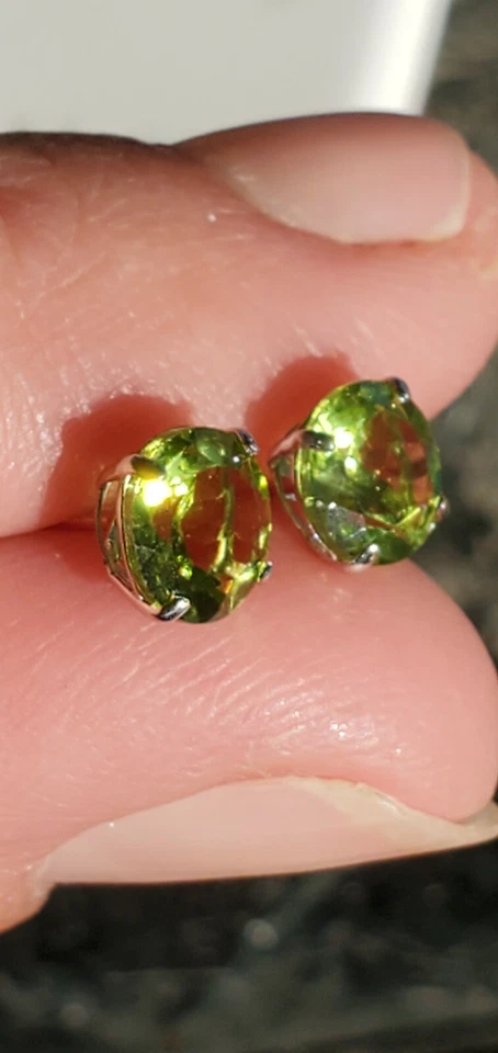 Peridot Labcreated Round Cut Stud Earrings 14kt Solid White Gold  - Image 2 of 4