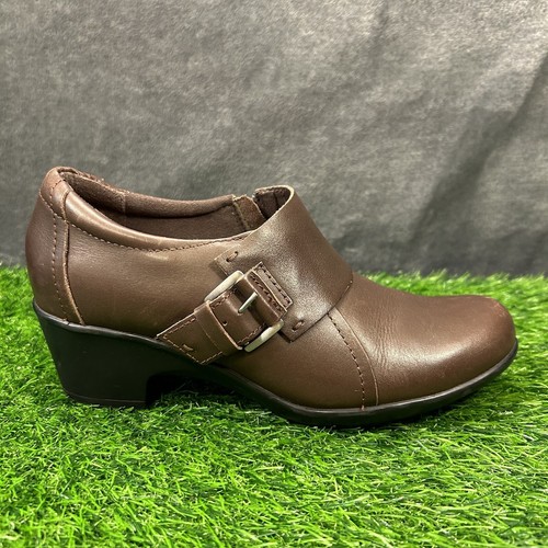 Clarks Genette Vista Bootie Womens 8 M Brown Black Leather Buckle Casual Shootie
