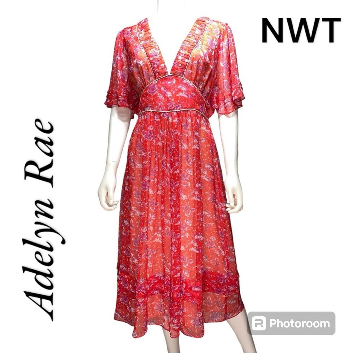 Adelyn Rae Red Purple Floral Flowy Midi Length Fit and Flare Dress Womens Size M Adelyn Rae Red Purple Floral Flowy Midi Length Fit and Flare Dress Womens Size M
