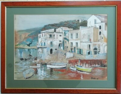 JAMES COATS AQUARELL MASSA LUBRENSE SORRENTIN PENNINSULAR ITALIEN 1973 23X3O