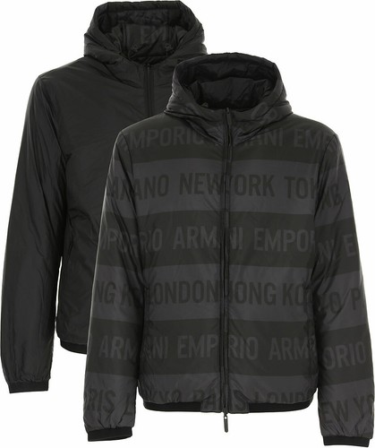 Emporio Armani Mens Reversible Jacket, Black All-Over Print Coat