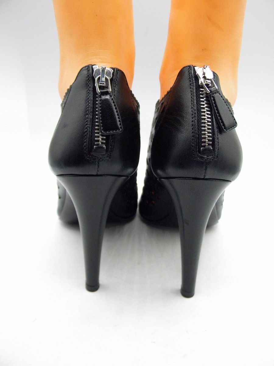 Prada Black Laser Cut Leather Peep Toe Booties Pumps Back Prada Black Laser Cut Leather Peep Toe Booties Pumps Back