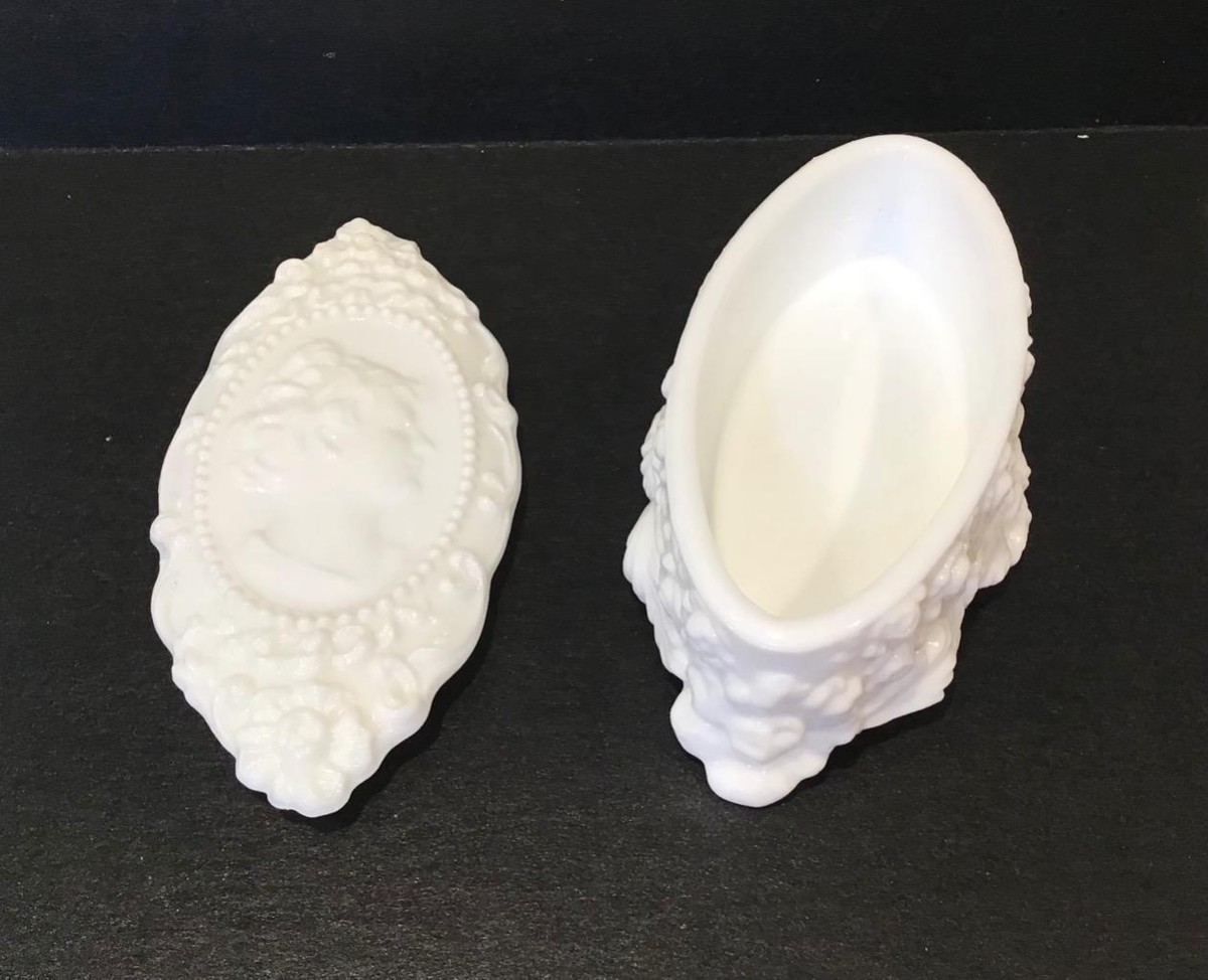 Fostoria Milk Glass Jenny Lind Oval Dresser Trinket Box, 6” | eBay