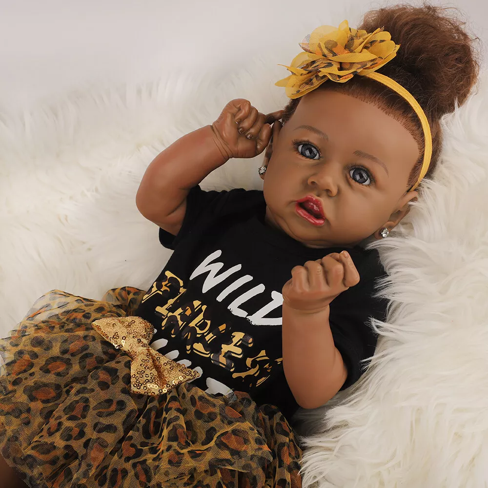 22'' Reborn Baby Girl Doll Full Body Vinyl Silicone African American Black  Bath