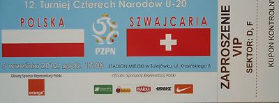 mint VIP TICKET 5.9.2012 U20 Polska Polen - Schweiz Switzerland