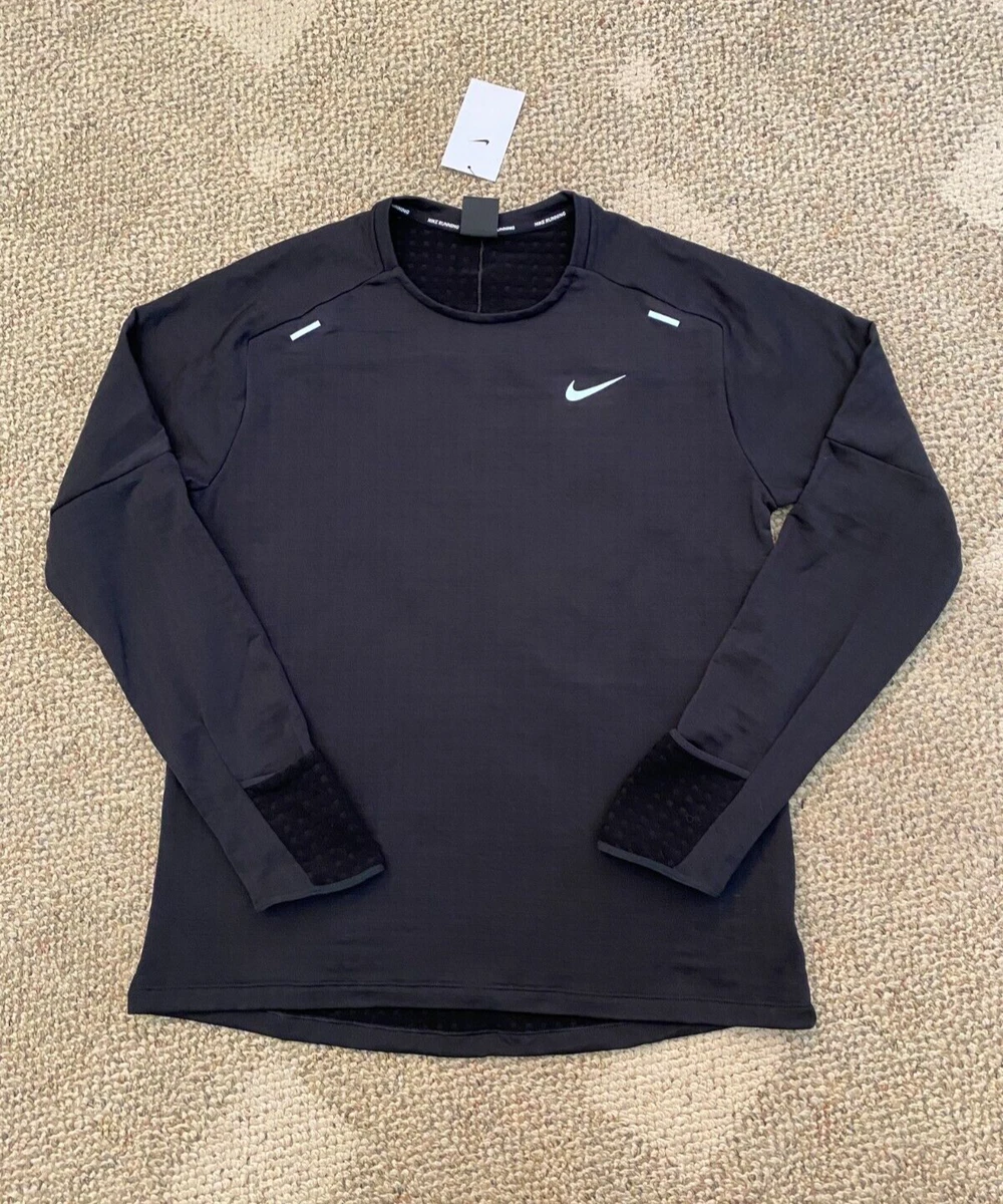 Mens L Nike Therma Fit Long Sleeve Running Top Base Layer Fleece