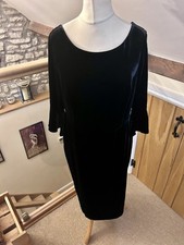 Boden Velvet Dress Black Flare Bell Sleeve Size 14 Long Evening Party Silk Blend