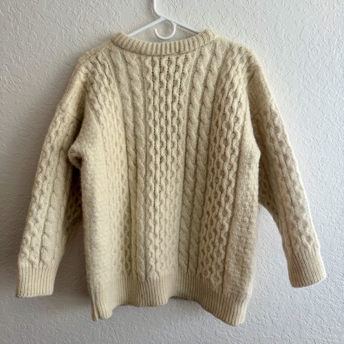 Vtg Irish Wool Fisherman Sweater Aran Knit Chunky Ivory Cable Knit Cream *READ*, $44 - Photo 2