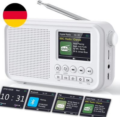 Tragbares DAB/DAB+ Radio, UKW Digitalradio Mit Bluetooth 5.0, FM Wiederaufladbar