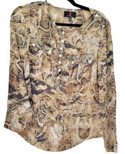 Simon Jeffrey Animal Print Blouse Brown Snakeskin Long Sleeve UK 10