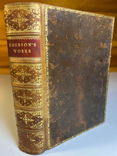 Antique Ornate Works of RALPH WALDO EMERSON Fine Riviere Tree Calf Leather Book