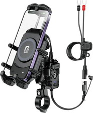 Motorcycle Phone Mount Holder with Qi 15W Wireless Charger & 30W PD/USB-C Fast C