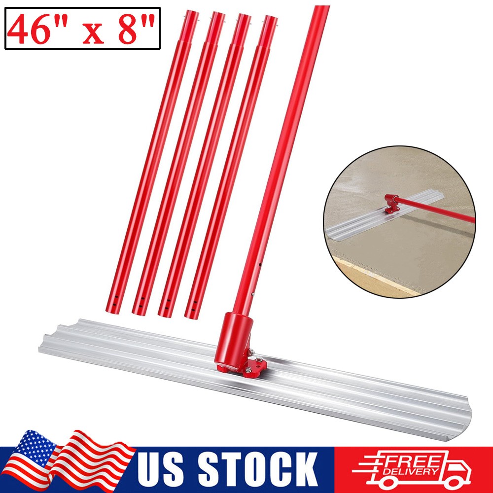 48" X 8" Magnesium Aluminum Bull Float Concrete Tool – With 4 Combinable Handles For Smoothing, Leveling & Finishing Cement Surfaces