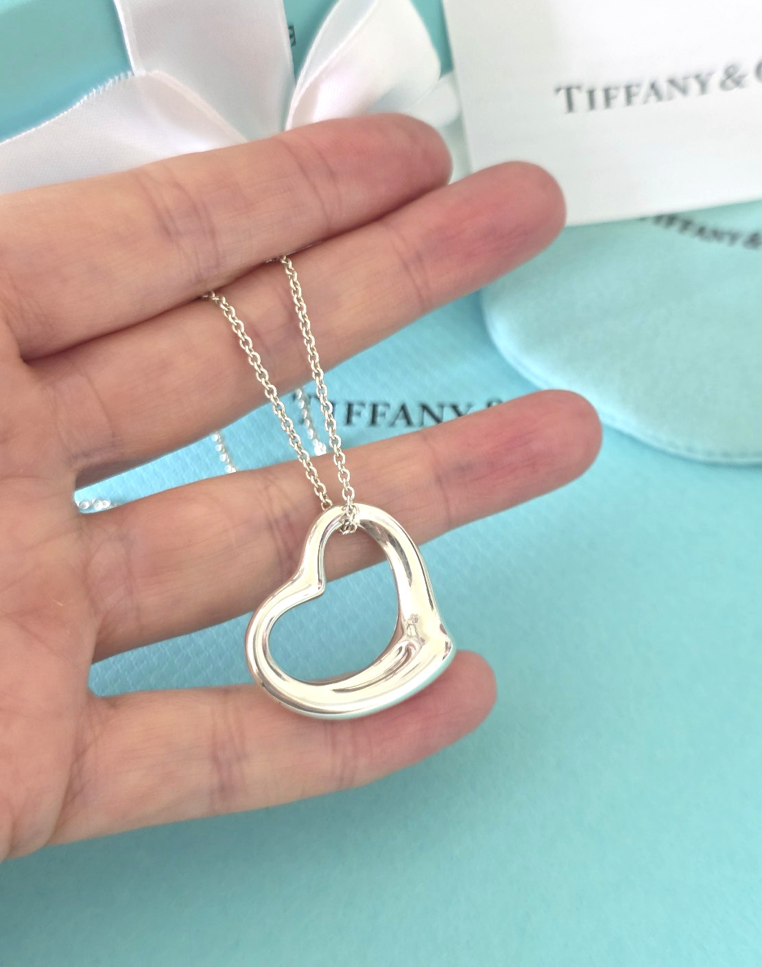 Tiffany & Co Elsa Peretti 27mm Open Heart Silver 18" chain Necklace, RRP £775